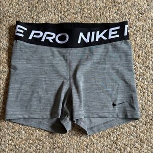 Nike Pro Heather Gray Shorts with Black Waistband